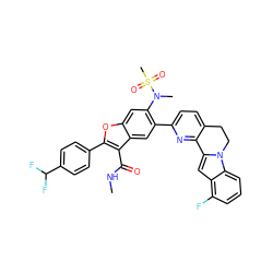 CNC(=O)c1c(-c2ccc(C(F)F)cc2)oc2cc(N(C)S(C)(=O)=O)c(-c3ccc4c(n3)-c3cc5c(F)cccc5n3CC4)cc12 ZINC000212225813