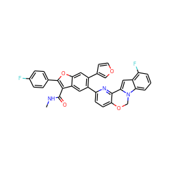 CNC(=O)c1c(-c2ccc(F)cc2)oc2cc(-c3ccoc3)c(-c3ccc4c(n3)-c3cc5c(F)cccc5n3CO4)cc12 ZINC001772640184