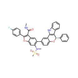 CNC(=O)c1c(-c2ccc(F)cc2)oc2cc(N(C)S(C)(=O)=O)c(-c3ccc4c(c3)-c3[nH]c5ccccc5c3[C@H](c3ccccc3)O4)cc12 ZINC000204995791