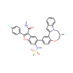 CNC(=O)c1c(-c2ccc(F)cc2)oc2cc(N(C)S(C)(=O)=O)c(-c3ccc4c(c3)-c3cc5ccccc5n3C[C@H](F)CO4)cc12 ZINC000205191858