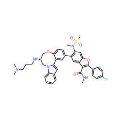 CNC(=O)c1c(-c2ccc(F)cc2)oc2cc(N(C)S(C)(=O)=O)c(-c3ccc4c(c3)-c3cc5ccccc5n3C[C@H](NCCCN(C)C)CO4)cc12 ZINC000205192269