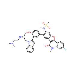 CNC(=O)c1c(-c2ccc(F)cc2)oc2cc(N(C)S(C)(=O)=O)c(-c3ccc4c(c3)-c3cc5ccccc5n3C[C@H](NCCN(C)C)CO4)cc12 ZINC000206364011