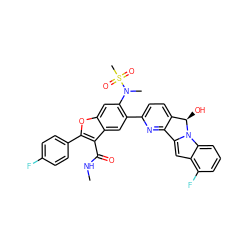 CNC(=O)c1c(-c2ccc(F)cc2)oc2cc(N(C)S(C)(=O)=O)c(-c3ccc4c(n3)-c3cc5c(F)cccc5n3[C@@H]4O)cc12 ZINC000219516010