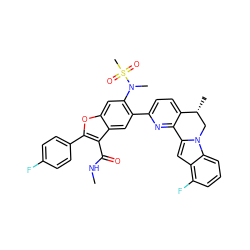 CNC(=O)c1c(-c2ccc(F)cc2)oc2cc(N(C)S(C)(=O)=O)c(-c3ccc4c(n3)-c3cc5c(F)cccc5n3C[C@H]4C)cc12 ZINC000220465509