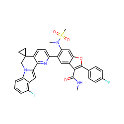 CNC(=O)c1c(-c2ccc(F)cc2)oc2cc(N(C)S(C)(=O)=O)c(-c3ccc4c(n3)-c3cc5c(F)cccc5n3CC43CC3)cc12 ZINC000219561712