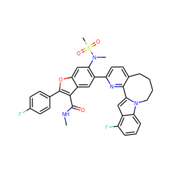 CNC(=O)c1c(-c2ccc(F)cc2)oc2cc(N(C)S(C)(=O)=O)c(-c3ccc4c(n3)-c3cc5c(F)cccc5n3CCCC4)cc12 ZINC000219524880