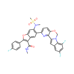 CNC(=O)c1c(-c2ccc(F)cc2)oc2cc(N(C)S(C)(=O)=O)c(-c3ccc4c(n3)-c3cc5cc(F)cc(F)c5n3CO4)cc12 ZINC000205193624