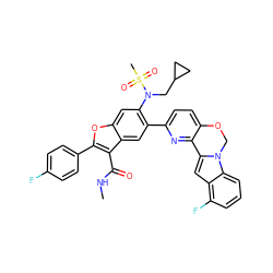 CNC(=O)c1c(-c2ccc(F)cc2)oc2cc(N(CC3CC3)S(C)(=O)=O)c(-c3ccc4c(n3)-c3cc5c(F)cccc5n3CO4)cc12 ZINC000218308185