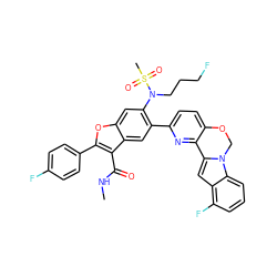 CNC(=O)c1c(-c2ccc(F)cc2)oc2cc(N(CCCF)S(C)(=O)=O)c(-c3ccc4c(n3)-c3cc5c(F)cccc5n3CO4)cc12 ZINC001772573541