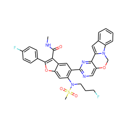 CNC(=O)c1c(-c2ccc(F)cc2)oc2cc(N(CCCF)S(C)(=O)=O)c(-c3ncc4c(n3)-c3cc5ccccc5n3CO4)cc12 ZINC000218308122