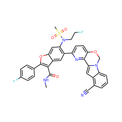 CNC(=O)c1c(-c2ccc(F)cc2)oc2cc(N(CCF)S(C)(=O)=O)c(-c3ccc4c(n3)-c3cc5c(C#N)cccc5n3CO4)cc12 ZINC001772638899