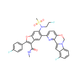 CNC(=O)c1c(-c2ccc(F)cc2)oc2cc(N(CCF)S(C)(=O)=O)c(-c3ccc4c(n3)-c3cc5c(F)cccc5n3CO4)cc12 ZINC000218307920