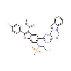 CNC(=O)c1c(-c2ccc(F)cc2)oc2cc(N(CCF)S(C)(=O)=O)c(-c3ncc4c(n3)-c3cc5ccccc5n3CO4)cc12 ZINC000218306897