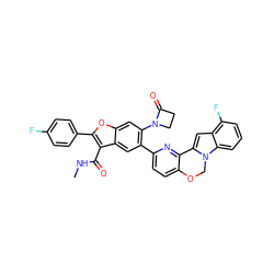 CNC(=O)c1c(-c2ccc(F)cc2)oc2cc(N3CCC3=O)c(-c3ccc4c(n3)-c3cc5c(F)cccc5n3CO4)cc12 ZINC000148304372