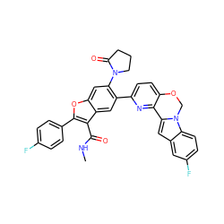 CNC(=O)c1c(-c2ccc(F)cc2)oc2cc(N3CCCC3=O)c(-c3ccc4c(n3)-c3cc5cc(F)ccc5n3CO4)cc12 ZINC000148306667