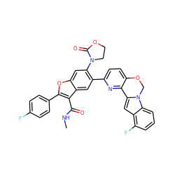 CNC(=O)c1c(-c2ccc(F)cc2)oc2cc(N3CCOC3=O)c(-c3ccc4c(n3)-c3cc5c(F)cccc5n3CO4)cc12 ZINC000148264748