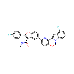 CNC(=O)c1c(-c2ccc(F)cc2)oc2ccc(-c3ccc4c(n3)-c3cc5c(F)cccc5n3CO4)cc12 ZINC000148263895