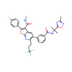 CNC(=O)c1c(-c2ccc(F)cc2)oc2nc(CCC(F)(F)F)c(-c3cccc(C(=O)NC(C)(C)c4nc(C)no4)c3)cc12 ZINC000214218492