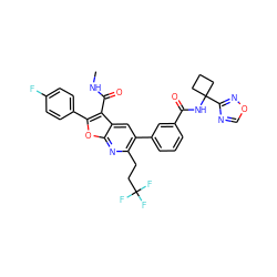 CNC(=O)c1c(-c2ccc(F)cc2)oc2nc(CCC(F)(F)F)c(-c3cccc(C(=O)NC4(c5ncon5)CCC4)c3)cc12 ZINC000214207934