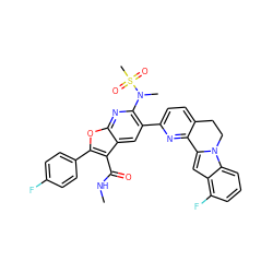 CNC(=O)c1c(-c2ccc(F)cc2)oc2nc(N(C)S(C)(=O)=O)c(-c3ccc4c(n3)-c3cc5c(F)cccc5n3CC4)cc12 ZINC000212263409