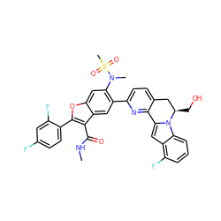 CNC(=O)c1c(-c2ccc(F)cc2F)oc2cc(N(C)S(C)(=O)=O)c(-c3ccc4c(n3)-c3cc5c(F)cccc5n3[C@H](CO)C4)cc12 ZINC000219542249