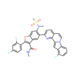 CNC(=O)c1c(-c2ccc(F)cc2F)oc2cc(N(C)S(C)(=O)=O)c(-c3ccc4ccn5c6cccc(F)c6cc5c4n3)cc12 ZINC000220466493