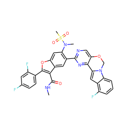 CNC(=O)c1c(-c2ccc(F)cc2F)oc2cc(N(C)S(C)(=O)=O)c(-c3ncc4c(n3)-c3cc5c(F)cccc5n3CO4)cc12 ZINC000218302819