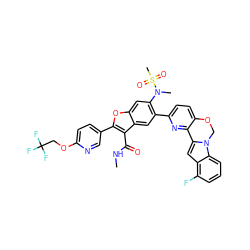 CNC(=O)c1c(-c2ccc(OCC(F)(F)F)nc2)oc2cc(N(C)S(C)(=O)=O)c(-c3ccc4c(n3)-c3cc5c(F)cccc5n3CO4)cc12 ZINC000212204737