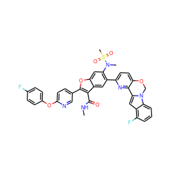 CNC(=O)c1c(-c2ccc(Oc3ccc(F)cc3)nc2)oc2cc(N(C)S(C)(=O)=O)c(-c3ccc4c(n3)-c3cc5c(F)cccc5n3CO4)cc12 ZINC000212234870