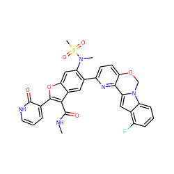 CNC(=O)c1c(-c2ccc[nH]c2=O)oc2cc(N(C)S(C)(=O)=O)c(-c3ccc4c(n3)-c3cc5c(F)cccc5n3CO4)cc12 ZINC000212211262