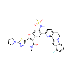 CNC(=O)c1c(-c2cnc(N3CCCC3)s2)oc2cc(N(C)S(C)(=O)=O)c(-c3ccc4c(n3)-c3cc5c(F)cccc5n3CC4)cc12 ZINC000212211661