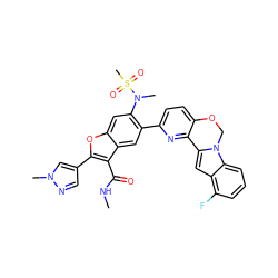 CNC(=O)c1c(-c2cnn(C)c2)oc2cc(N(C)S(C)(=O)=O)c(-c3ccc4c(n3)-c3cc5c(F)cccc5n3CO4)cc12 ZINC000212192954