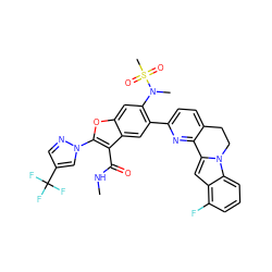 CNC(=O)c1c(-n2cc(C(F)(F)F)cn2)oc2cc(N(C)S(C)(=O)=O)c(-c3ccc4c(n3)-c3cc5c(F)cccc5n3CC4)cc12 ZINC000212235364