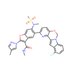 CNC(=O)c1c(-n2cc(C)cn2)oc2cc(N(C)S(C)(=O)=O)c(-c3ccc4c(n3)-c3cc5c(F)cccc5n3CO4)cc12 ZINC000212253272