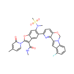 CNC(=O)c1c(-n2ccc(C)cc2=O)oc2cc(N(C)S(C)(=O)=O)c(-c3ccc4c(n3)-c3cc5c(F)cccc5n3CO4)cc12 ZINC000212253177