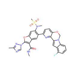 CNC(=O)c1c(-n2cnc(C)n2)oc2cc(N(C)S(C)(=O)=O)c(-c3ccc4c(n3)-c3cc5c(F)cccc5n3CO4)cc12 ZINC000212253484