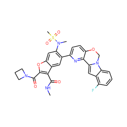 CNC(=O)c1c(C(=O)N2CCC2)oc2cc(N(C)S(C)(=O)=O)c(-c3ccc4c(n3)-c3cc5c(F)cccc5n3CO4)cc12 ZINC000212289092