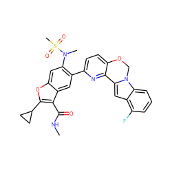 CNC(=O)c1c(C2CC2)oc2cc(N(C)S(C)(=O)=O)c(-c3ccc4c(n3)-c3cc5c(F)cccc5n3CO4)cc12 ZINC000212192639