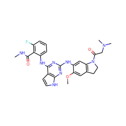 CNC(=O)c1c(F)cccc1Nc1nc(Nc2cc3c(cc2OC)CCN3C(=O)CN(C)C)nc2[nH]ccc12 ZINC000043202844