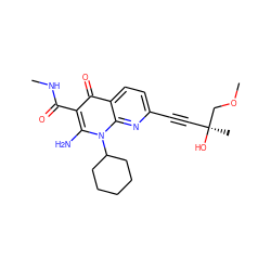 CNC(=O)c1c(N)n(C2CCCCC2)c2nc(C#C[C@](C)(O)COC)ccc2c1=O ZINC000043202186