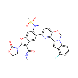 CNC(=O)c1c(N2CCOC2=O)oc2cc(N(C)S(C)(=O)=O)c(-c3ccc4c(n3)-c3cc5c(F)cccc5n3CO4)cc12 ZINC000212263104