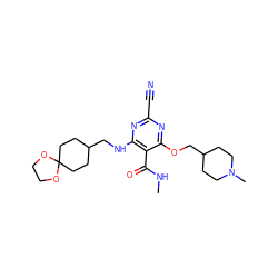 CNC(=O)c1c(NCC2CCC3(CC2)OCCO3)nc(C#N)nc1OCC1CCN(C)CC1 ZINC000040407251