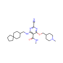 CNC(=O)c1c(NCC2CCC3(CCCC3)CC2)nc(C#N)nc1OCC1CCN(C)CC1 ZINC000040918081