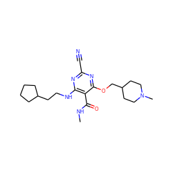 CNC(=O)c1c(NCCC2CCCC2)nc(C#N)nc1OCC1CCN(C)CC1 ZINC000040917299