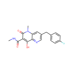 CNC(=O)c1c(O)c2ncc(Cc3ccc(F)cc3)cc2n(C)c1=O ZINC000101715926