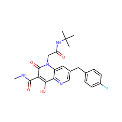 CNC(=O)c1c(O)c2ncc(Cc3ccc(F)cc3)cc2n(CC(=O)NC(C)(C)C)c1=O ZINC000148569241