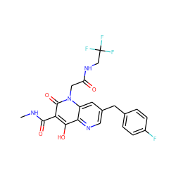 CNC(=O)c1c(O)c2ncc(Cc3ccc(F)cc3)cc2n(CC(=O)NCC(F)(F)F)c1=O ZINC000149937449