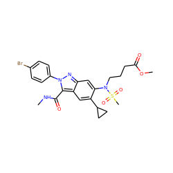 CNC(=O)c1c2cc(C3CC3)c(N(CCCC(=O)OC)S(C)(=O)=O)cc2nn1-c1ccc(Br)cc1 ZINC000169686767