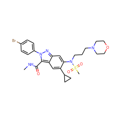 CNC(=O)c1c2cc(C3CC3)c(N(CCCN3CCOCC3)S(C)(=O)=O)cc2nn1-c1ccc(Br)cc1 ZINC000096174189