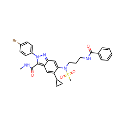 CNC(=O)c1c2cc(C3CC3)c(N(CCCNC(=O)c3ccccc3)S(C)(=O)=O)cc2nn1-c1ccc(Br)cc1 ZINC000096174178